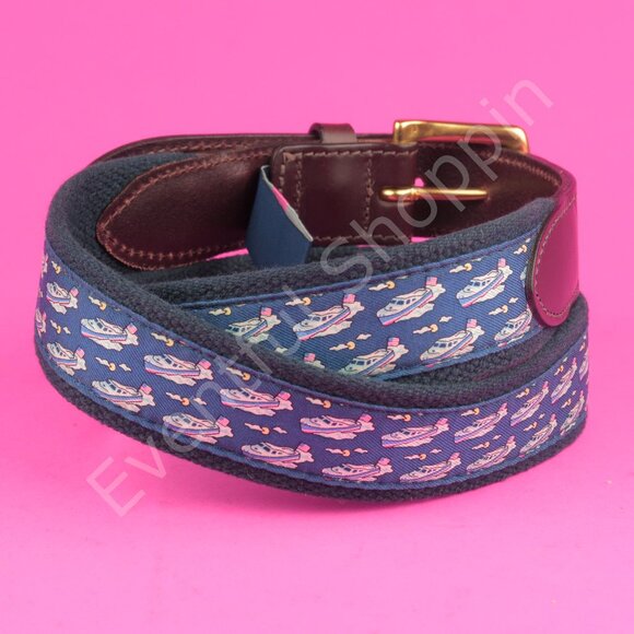 Vineyard Vines Canvas Club Surcingle Whimsical Boat Pattern Belt in Blue… - Picture 3 of 7